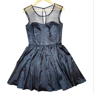 Guess Mini Dress Satin Black Leopard Corset Mesh Fit Flare Sexy Flirty Party 6‎